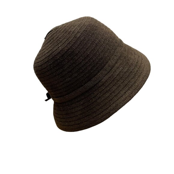 Charter Club Brown Fabric Bucket Hat Woven Texture Bow Accent - Picture 9 of 12